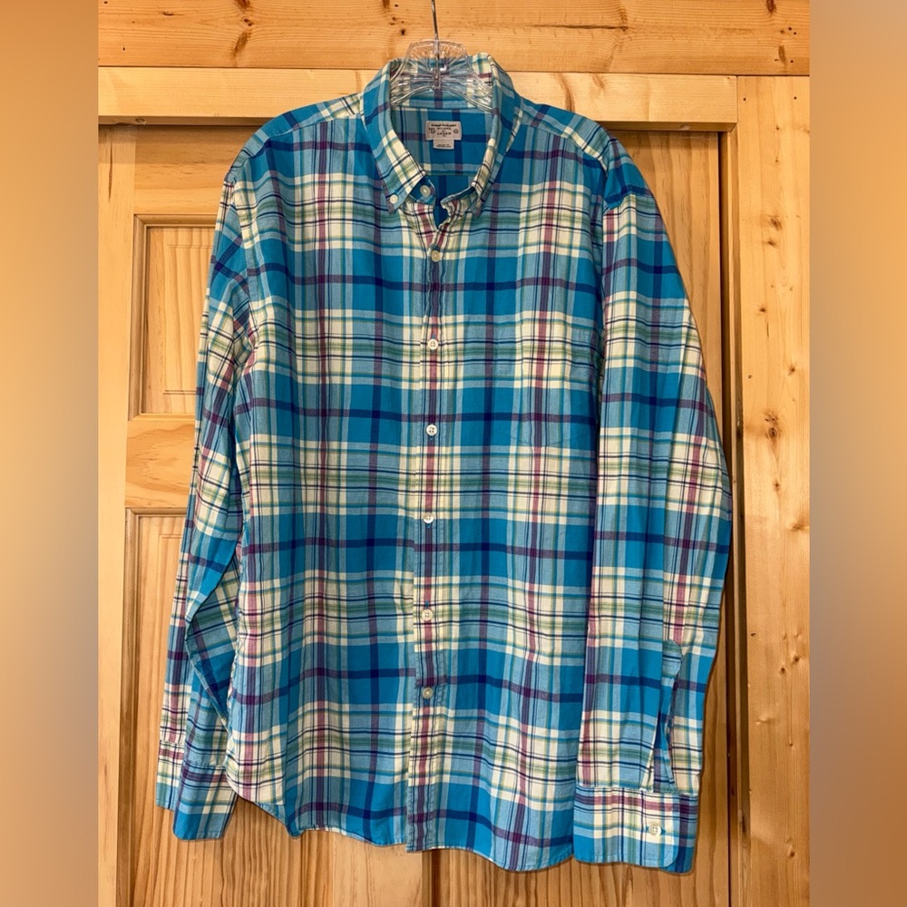 Tailored by J.Crew Button Down Summer Plaid Shirt Mens XL Cotton